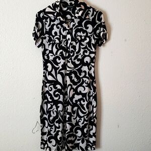 Enfocus Studio Tab Sleeve B/W Print Dress Size 4